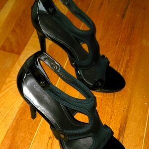Women's Heels (Shoes) Black open toe patent leather & stretch Calvin Klein